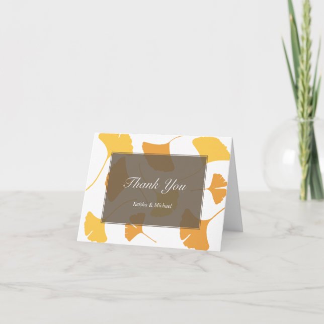 Hojas de ginkgo cayendo nota de agradecimiento gri (Anverso)