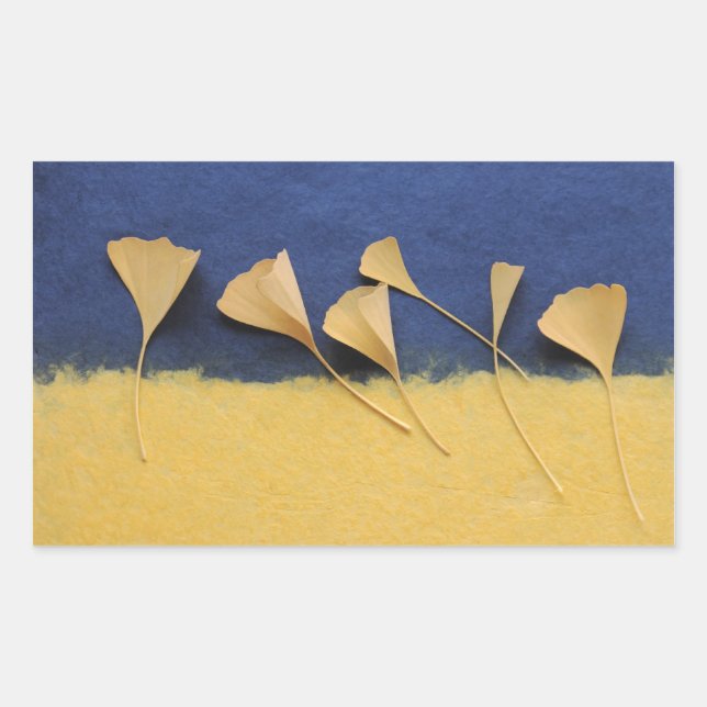 hojas de ginkgo en pegatinas rectangulares de pape (Anverso)