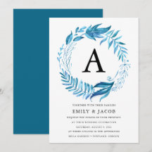 Hojas de Índigo | Invitación de Boda con Monograma