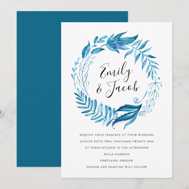 Hojas de Índigo | Invitación de Boda en Corona (Anverso / Reverso)