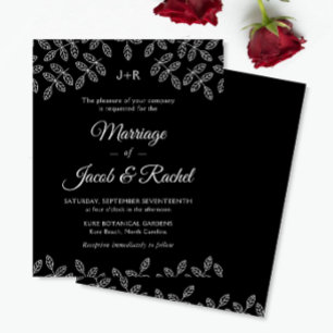 Hojas de jardín elegante Invitación de boda negra