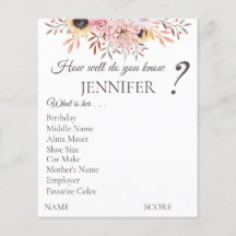 Hojas de juego personalizadas para ducha de novia
