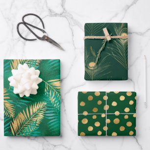 Hojas de jungla tropical verde y dorado con estilo
