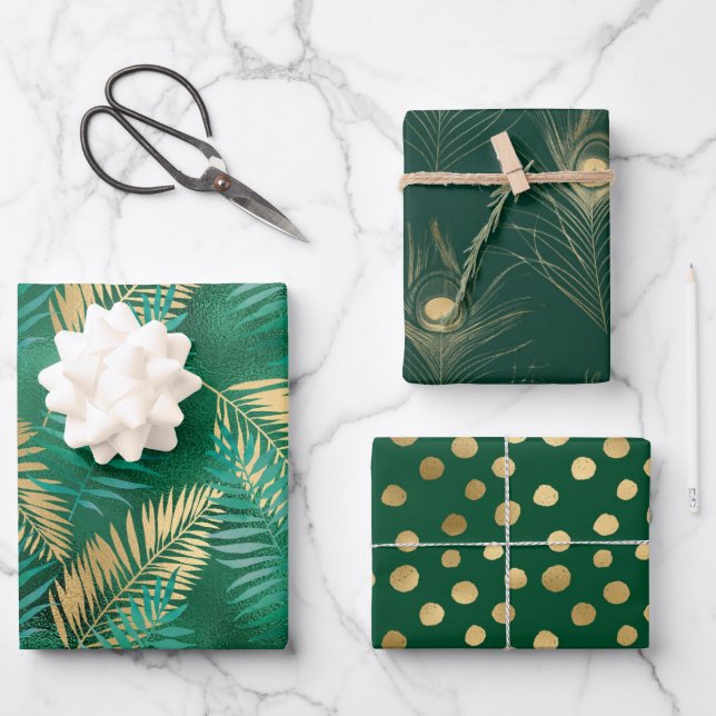 Hojas de jungla tropical verde y dorado con estilo (Anverso)