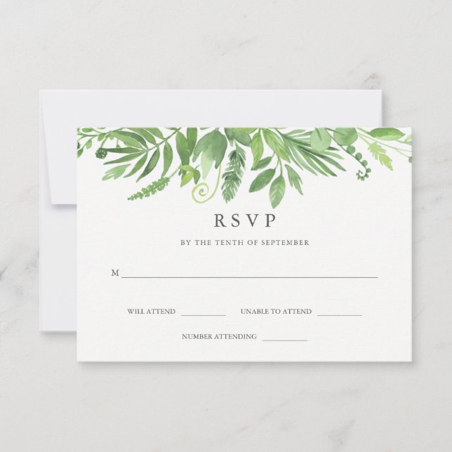 Hojas de lujo | Boda Botánica Verde RSVP (Anverso)
