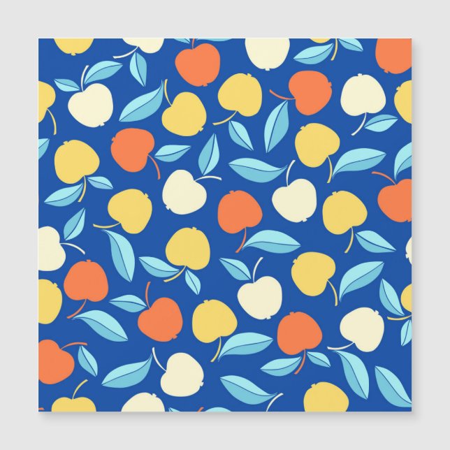 Hojas de manzanas, fondo azul, patrón sin costuras (Anverso)