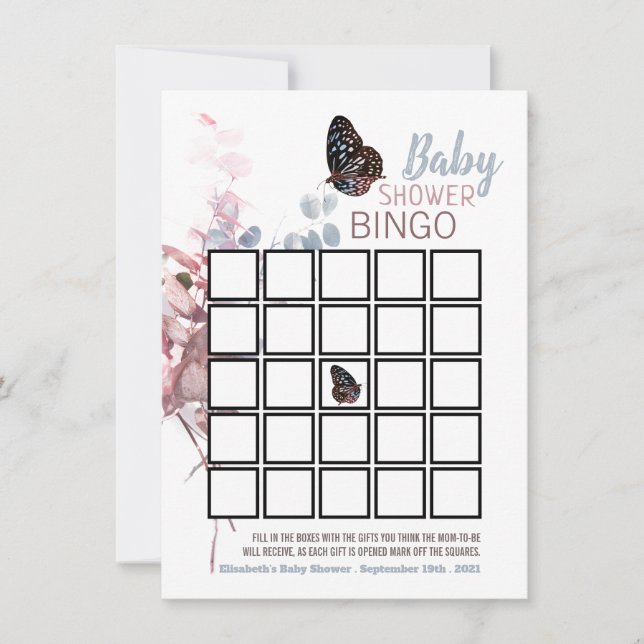 Hojas de mariposa, elegante Bingo Baby Shower (Anverso)