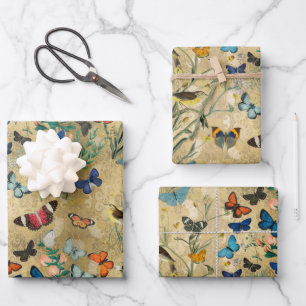Hojas de mariposas envueltas de papel de 3 hojas p