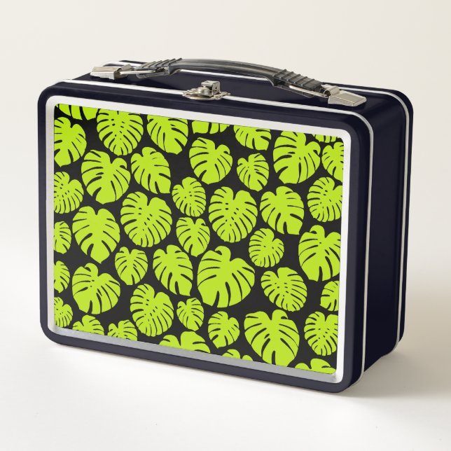 Hojas de monstera en verde limón y negro (Anverso)