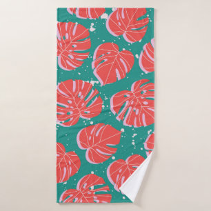 Hojas de monstera roja en un patrón verde sin cost