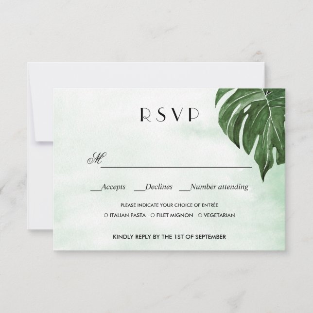 Hojas de monstera silvestre WEDDING RSVP COMAL CHO (Anverso)