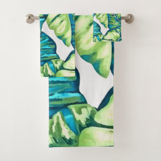 Hojas de Monstera Tropical y Verde Azul Bananero