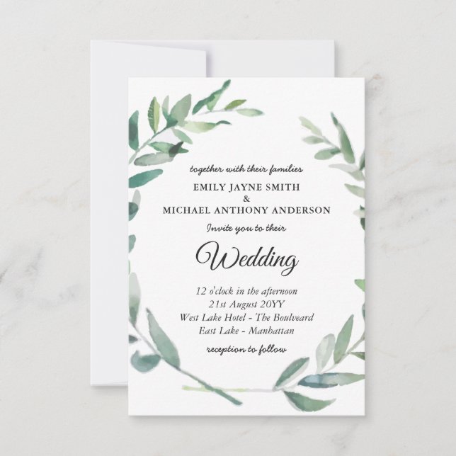 Hojas de oliva Invitación a la boda Verdor moderno (Anverso)