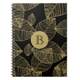 Hojas de Oro en Libreta Elegante de Notas Negra