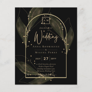 Hojas de oro negro modernas para invitación de bod