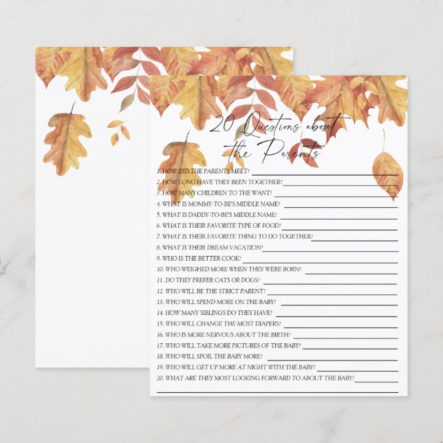 Hojas de otoño - 20 preguntas sobre los padres (Anverso / Reverso)