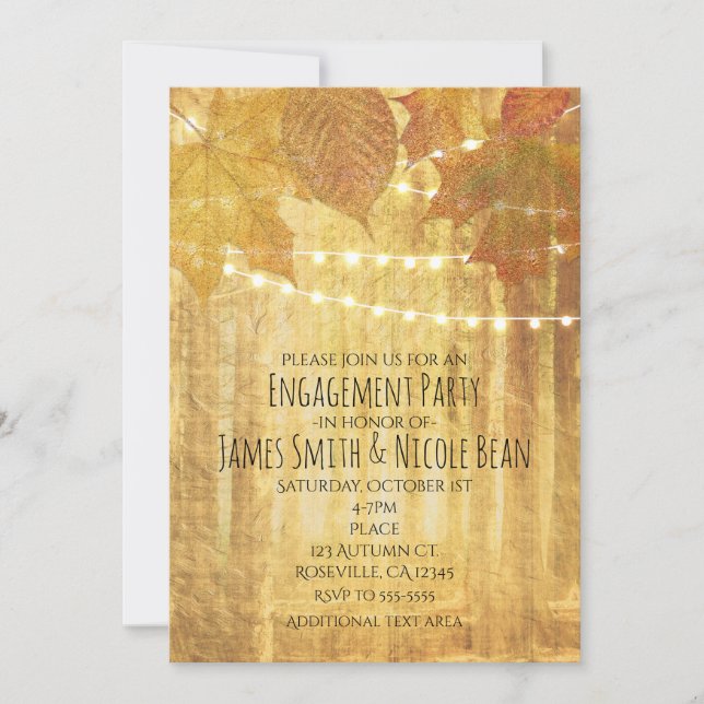 Hojas de Otoño Árboles Dorados Invitaciones Rústic (Anverso)