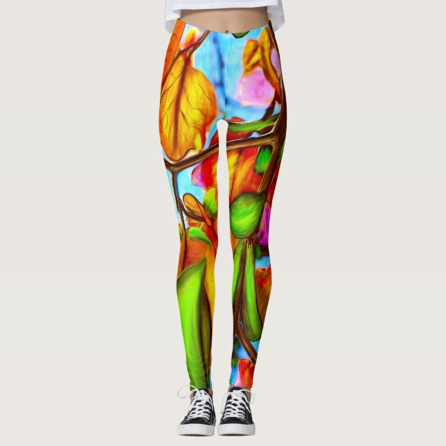 "Hojas de otoño" de las leggings de las mujeres pe (Anverso)