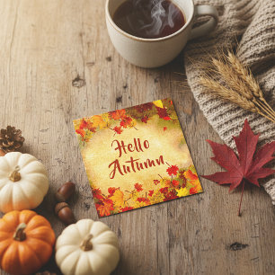 Hojas de otoño en acuarela rústica Hola Otoño