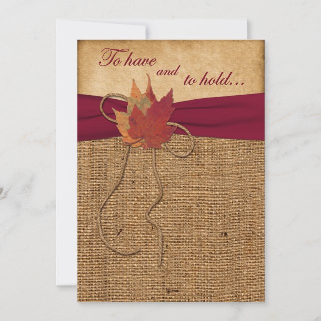Hojas de otoño, invitación a matrimonio en Burlap  (Anverso)