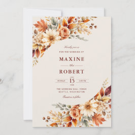 Hojas de Otoño Invitación de Boda con Código QR Bo