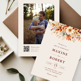 Hojas de Otoño Invitación de Boda con Código QR Bo