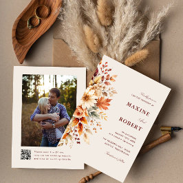 Hojas de Otoño Invitación de Boda con Código QR Bo