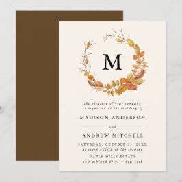 Hojas de Otoño | Invitación de Boda con Monograma