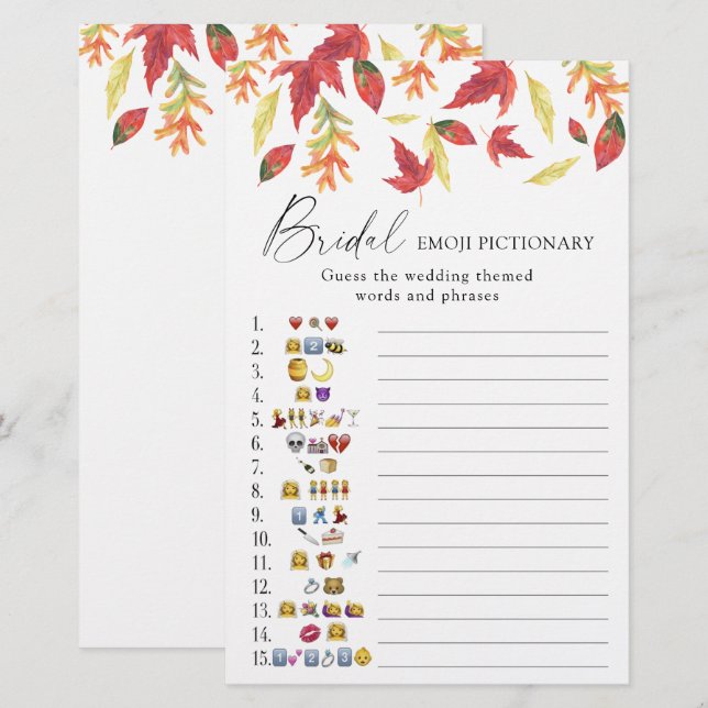 Hojas de otoño - juego de emoji de ducha de novia (Anverso / Reverso)