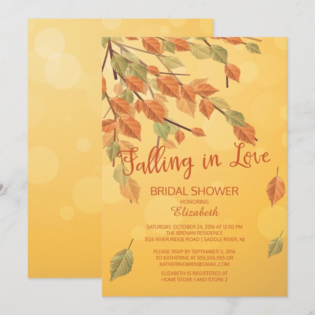 Hojas De Otoño Que Se Enamoran Invitación A La Duc (Anverso / Reverso)