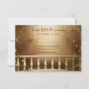 Hojas de otoño románticas y columnas RSVP de boda