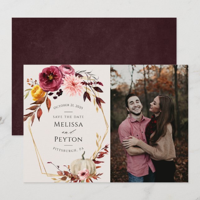 Hojas de Otoño Rústicas Save the Date (Anverso / Reverso)
