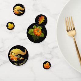 Hojas de otoño sobre confeti de mesa de Acción de 