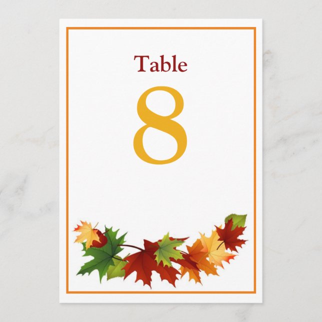 Hojas de otoño Tarjeta de gran número de tabla 5 x (Anverso)