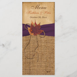 Hojas de otoño, tarjeta de menú Boda Burlap de FAU