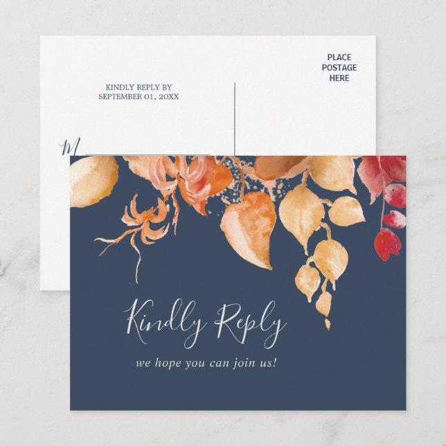 Hojas de otoño | Tarjeta postal RSVP de solicitud  (Anverso / Reverso)