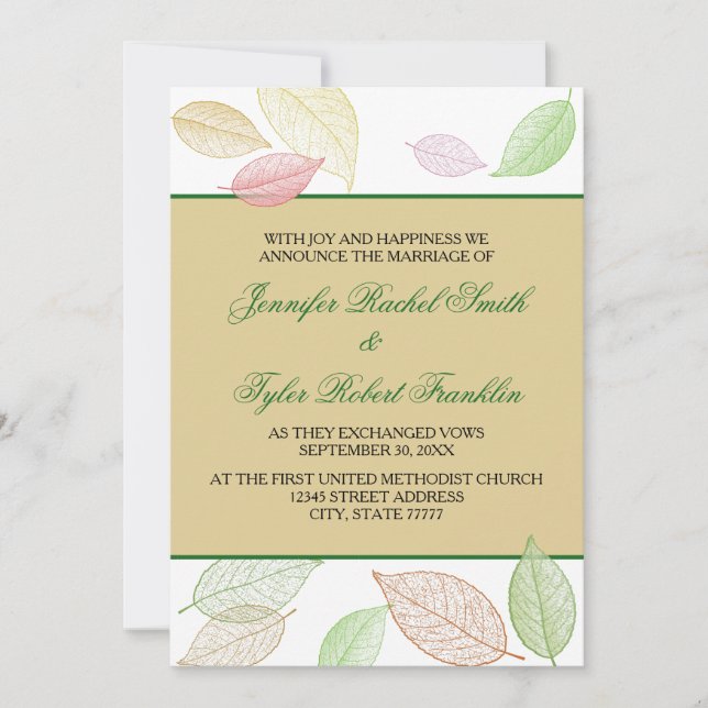 Hojas de Otoño Traslúcidas - Anuncio de Boda (Anverso)
