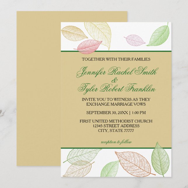 Hojas de otoño traslúcidas - Invitación a la boda (Anverso / Reverso)