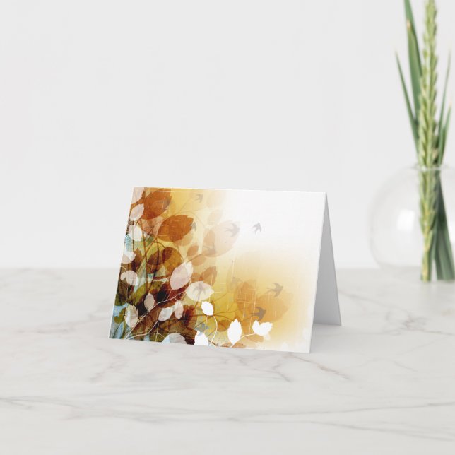 Hojas De Otoño Y Aves En Cartas De Nota En Blanco  (Anverso)