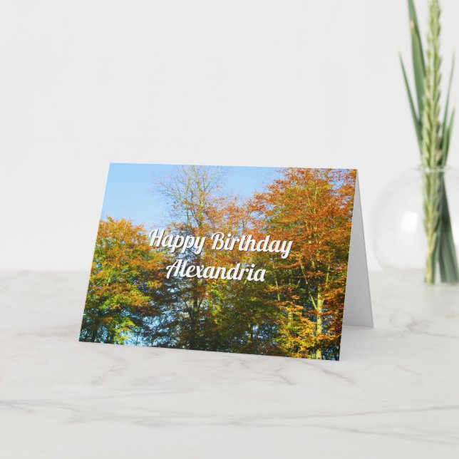 Hojas de otoño y cielos azules - Tarjeta de cumple (Anverso)