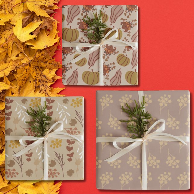 Hojas de otoño y cosecha de calabaza (Autumn Leaves and Pumpkin harvest Wrapping Paper Sheets)