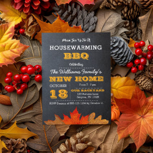 Hojas de otoño y invitación del estreno de una