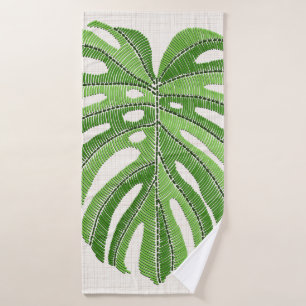 Hojas de palma bordadas. Monstera Tropical Verde