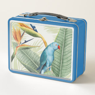 Hojas de palma con el pájaro azul