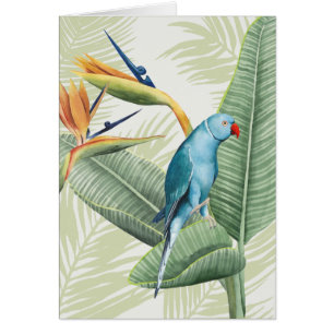 Hojas de palma con pájaro azul