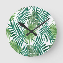 Hojas de palma exóticas tropicales reloj redondo