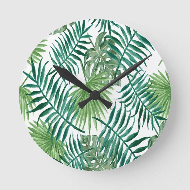 Hojas de palma exóticas tropicales reloj redondo (Anverso)
