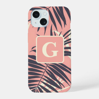 hojas de palma monograma personalizado rosa claro