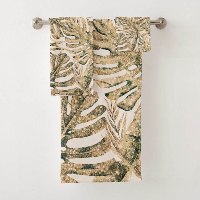 Hojas de palma tropicales de bronce dorado con bri (In situ)