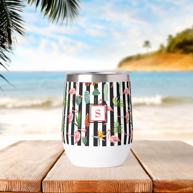 Hojas de Palma Tropicales Flamenco Cactus Monogram (Playa)
